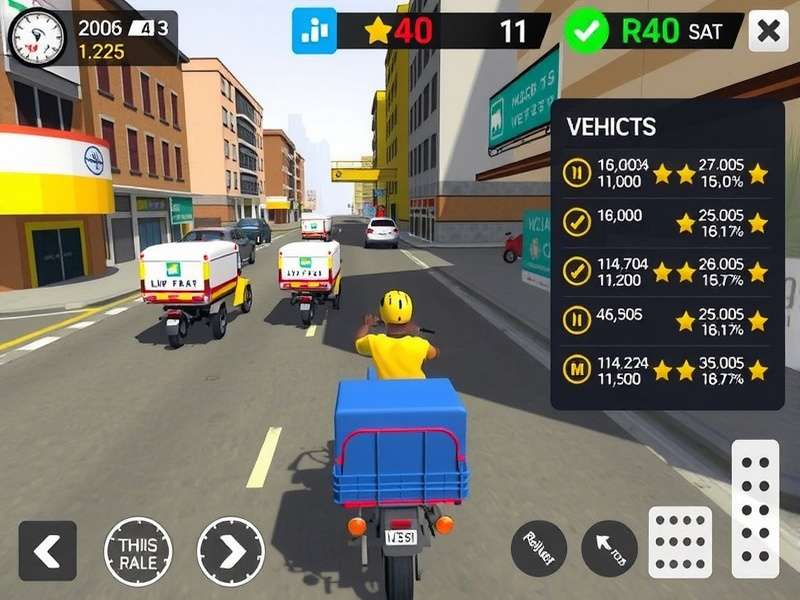Bharat Courier gameplay screenshot showing delivery vehicles in Indian city